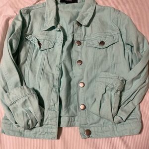 Mint Green Fitted Denim Jacket